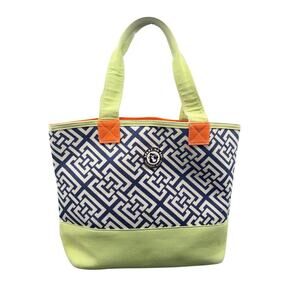 Spartina 449 Daufuskie Island Canvas Tote Bag Navy Green Orange Geometric